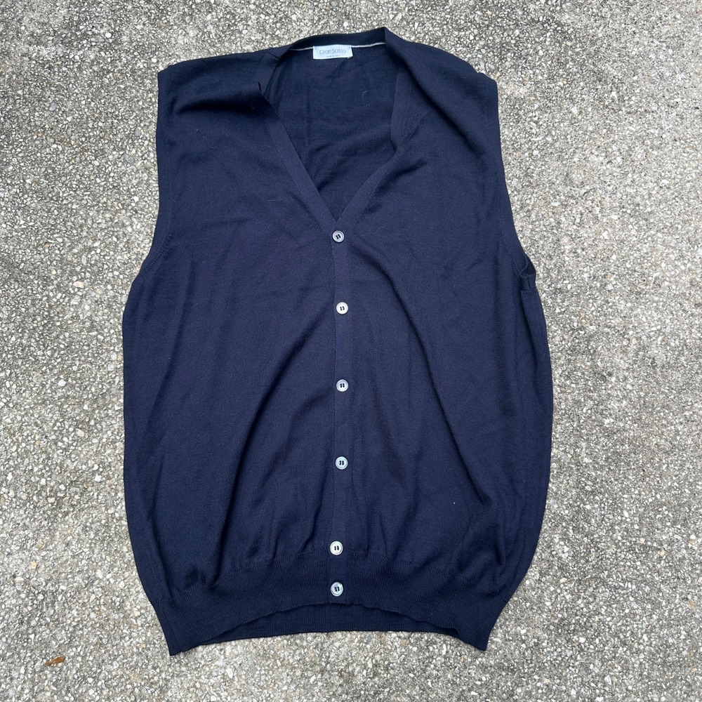 Gran Sasso Mens XL Navy Blue 100% Virgin Wool Cardigan Vest Made in Italy 56